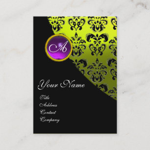 LILA AMETHYST-DAMASK-MONOGRAMM, gelb Visitenkarte