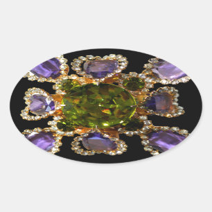 Lila Amethyst Diamanten Smaragde Schmuck Ovaler Aufkleber