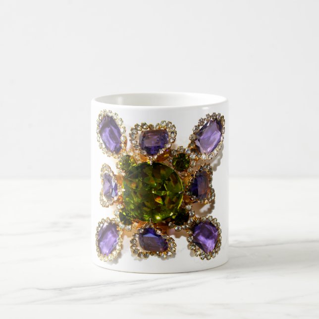 Lila Amethyst Diamonds Emeralds Schmuck Kaffeetasse (Mittel)
