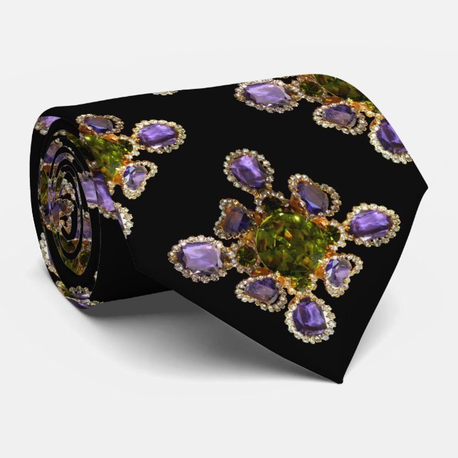 Lila Amethyst Diamonds Emeralds Schmuck Krawatte (Gerollt)