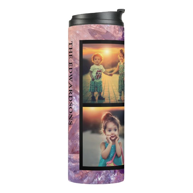 Lila Amethyst-Edelstein-Foto-Collage Monogramm Thermosbecher (Nach links gedreht)