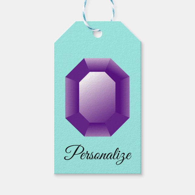 Lila Amethyst-Edelstein personalisiert Geschenkanhänger (Vorderseite)
