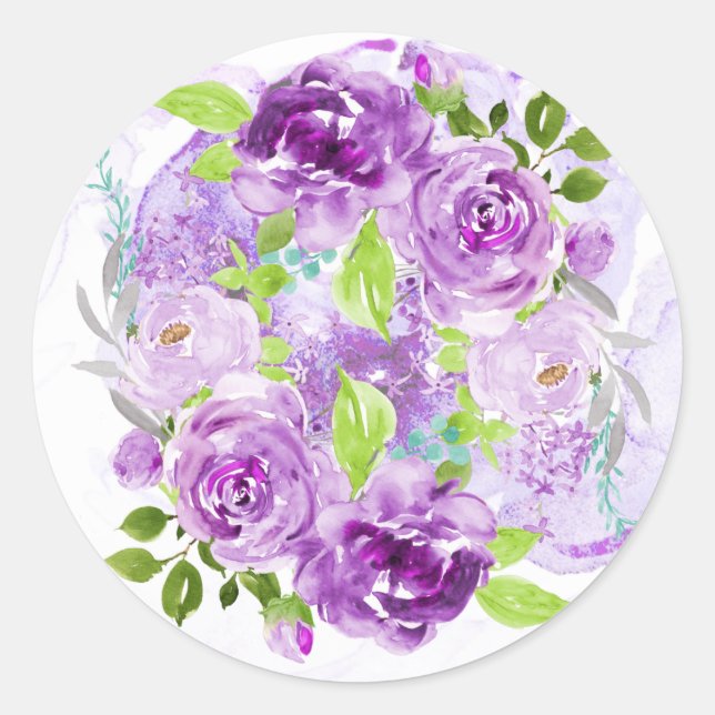 Lila Amethyst Floral Aufkleber (Vorderseite)
