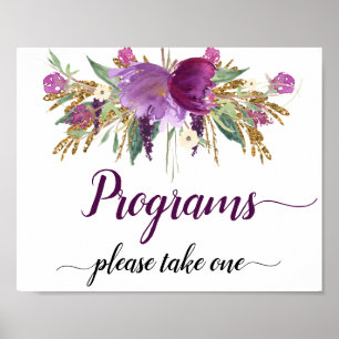 Lila Amethyst Glitzernde Hochzeitsprogramme Schild