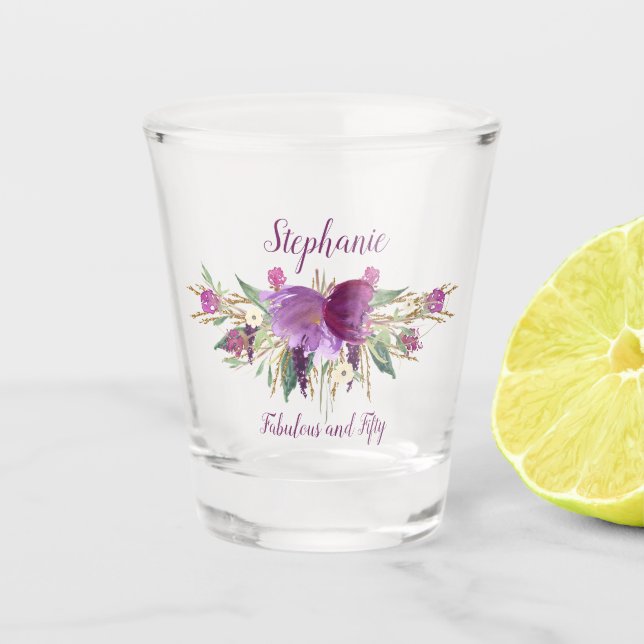 Lila Amethyst-Gold-Floral-Fabeln und fünfzig Schnapsglas (Vorderseite)
