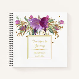 Lila Amethyst Gold Floral Gästebuch | Notizbuch