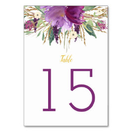 Lila Amethyst Gold Glitzer Blumenkarten #2 Tischnummer