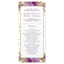 Lila Amethyst Gold Glitzer Frame Wedding Programm
