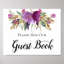 Lila Amethyst Gold Glitzern Gästebuchsignatur Poster