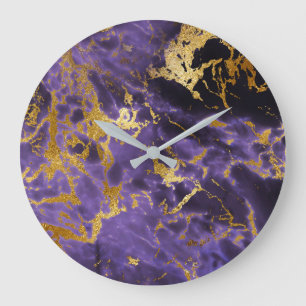 Lila Amethyst goldener Steinschwarzer Große Wanduhr