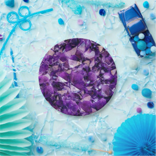 Lila Amethyst Kristallgeode Edelsteine-Papierplatt Pappteller