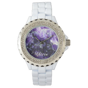 Lila amethyst personalisierter Name Armbanduhr