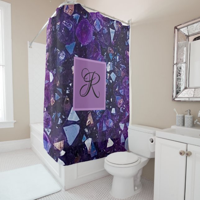 Lila Amethyst Quartz Crystal Monogram Duschvorhang (Beispiel)
