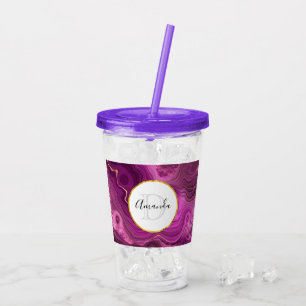 Lila Amethyst und Abstraktes Agate Monogramm Acryltrinkbecher
