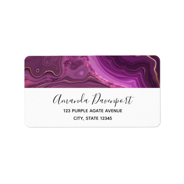 Lila Amethyst und Abstraktes Gold Adressaufkleber (Vorne)