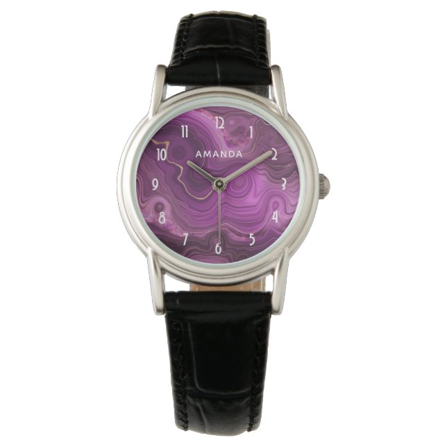 Lila Amethyst und Abstraktes Gold Armbanduhr (Vorderseite)