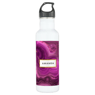 Lila Amethyst und Abstraktes Gold Edelstahlflasche