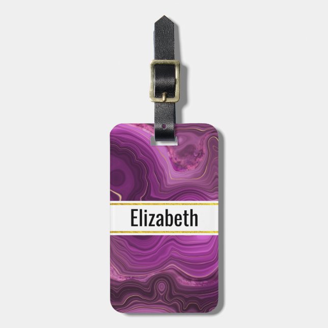 Lila Amethyst und Abstraktes Gold Gepäckanhänger (Vorderseite vertikal)