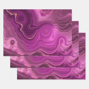 Lila Amethyst und Abstraktes Gold Geschenkpapier Set