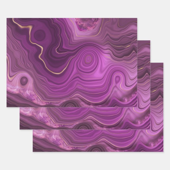 Lila Amethyst und Abstraktes Gold Geschenkpapier Set (Set)