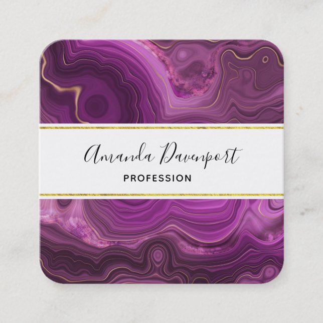 Lila Amethyst und Abstraktes Gold Quadratische Visitenkarte (Vorderseite)