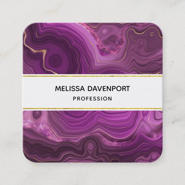 Lila Amethyst und Abstraktes Gold Quadratische Visitenkarte (Vorderseite)
