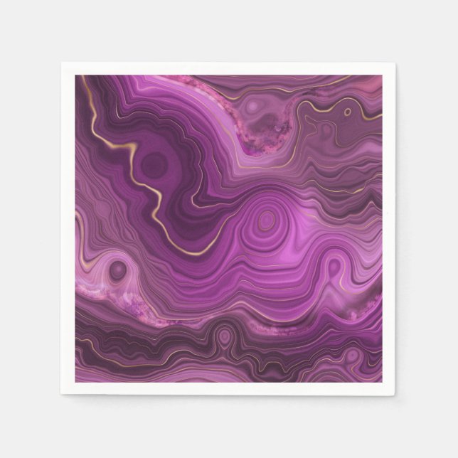 Lila Amethyst und Abstraktes Gold Serviette (Vorderseite)