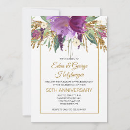 Lila Amethyst und Gold 50. Hochzeitstag Einladung