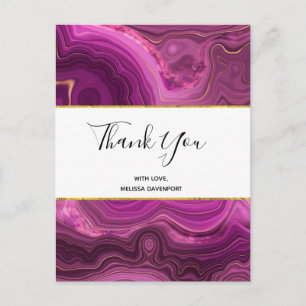 Lila Amethyst- und Gold-Abstrakt-Achat-Dankeschön Postkarte