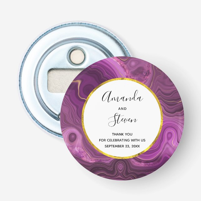 Lila Amethyst- und Gold-Abstrakt Agate-Hochzeit Flaschenöffner (Vorderseite)
