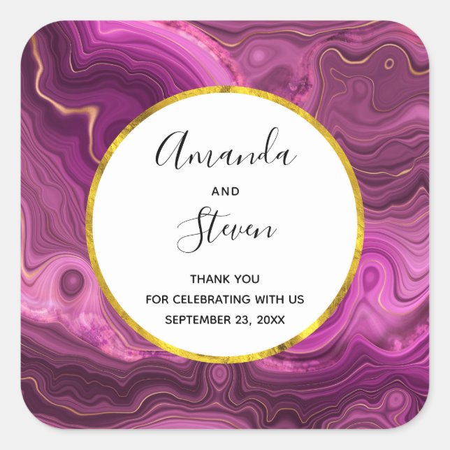 Lila Amethyst- und Gold-Abstrakt Agate-Hochzeit Quadratischer Aufkleber (Vorderseite)