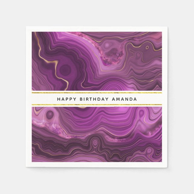 Lila Amethyst und Gold Abstrakt Agate Napkins Serviette (Vorderseite)