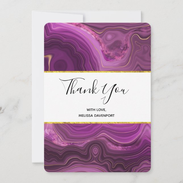 Lila Amethyst und Gold Abstrakte Agate Vielen Dank Dankeskarte (Vorderseite)