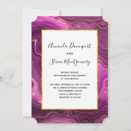 Lila Amethyst und Gold Abstrakte Hochzeit in Einladung