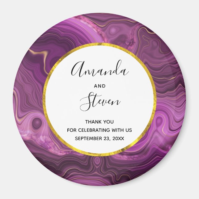 Lila Amethyst und Gold Agate Hochzeit Vielen Dank Magnet (Vorne)