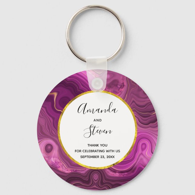 Lila Amethyst und Gold Agate Hochzeit Vielen Dank Schlüsselanhänger (Vorderseite)