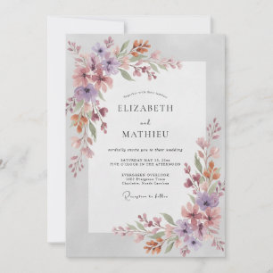 Lila Amethyst Wildblumen-Hochzeit Einladung