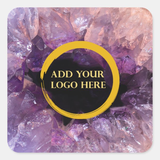 Lila Amethyste fügen Sie ein eigenes Logo beruflic Quadratischer Aufkleber (Vorderseite)