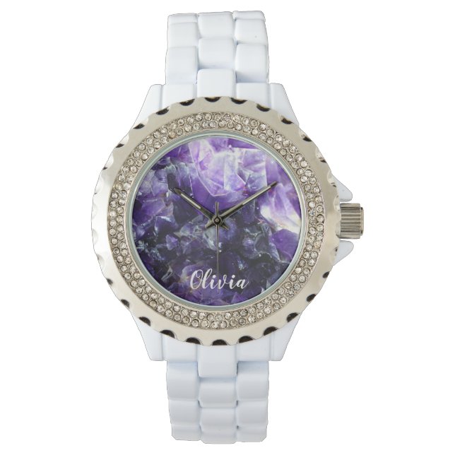 Lila Amethystname Personalisiert Armbanduhr (Vorderseite)