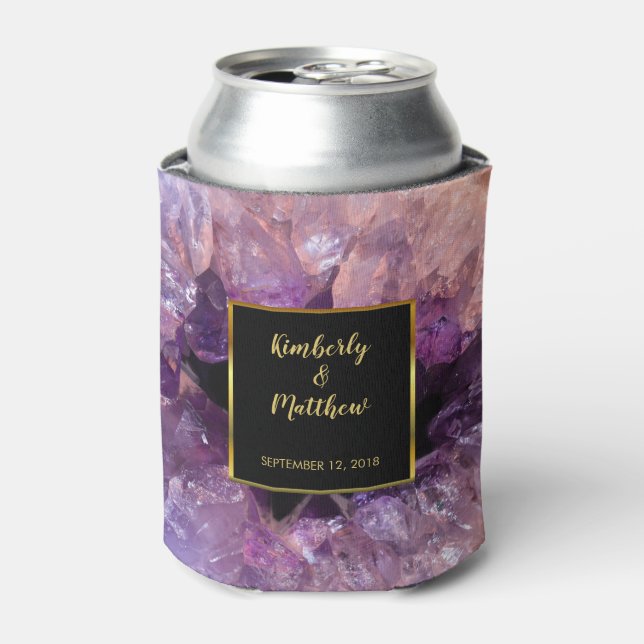Lila Amethyststein Braut und Bräutigam Hochzeit Dosenkühler (Kanne Vorderseite)