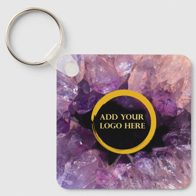 Lila Amethyststein hinzufügen Logo beruflich Schlüsselanhänger (Vorderseite)