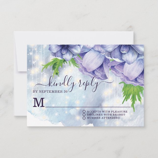 Lila Anemone-Hochzeit RSVP Karte (Vorderseite)