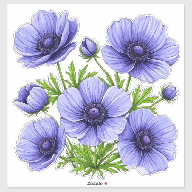 Lila Anemonenstrauß Aufkleber (Blatt)