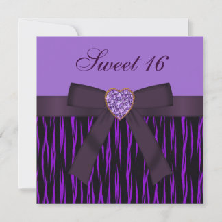Lila Animal Print & Heart Jewel Sweet 16 Einladung