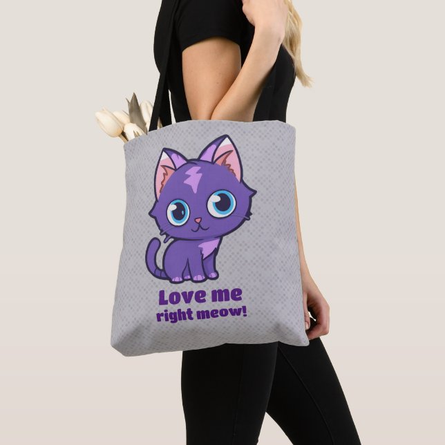 Lila Anime Cat Vector Art Grau Tasche (Von Nahem)
