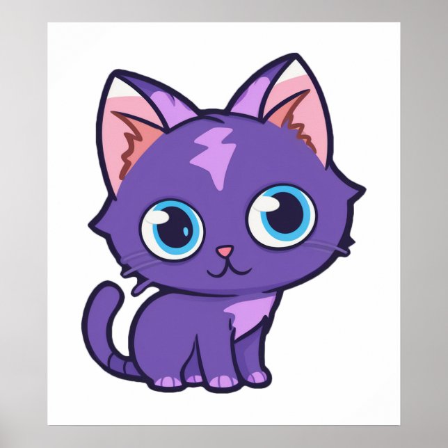 Lila Anime Cat Vector Art Poster (Vorne)