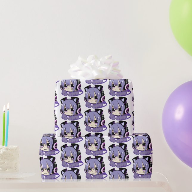 Lila Anime Gaming Girl Geschenkpapier (Partygeschenke)