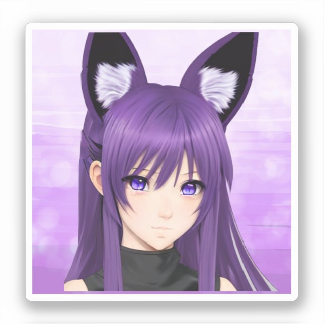 Lila Anime-Girl mit Fox-Ohren Aufkleber (Vorderseite)