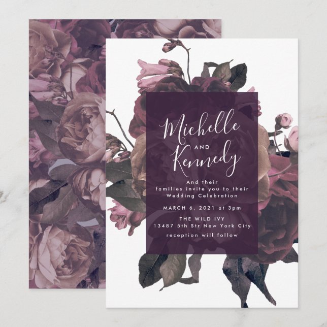 Lila antike Rose Fantasy Wedding Einladung (Vorne/Hinten)