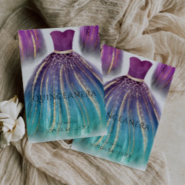 Lila Aqua Aquamarin Ombre Mermaid Kleid Quinceaner Einladung